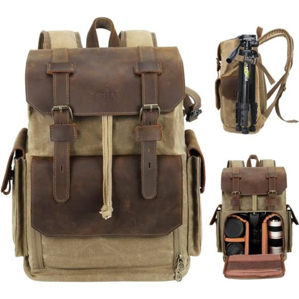 Camera Backpack, DSLR/SLR/Mirrorless Photography Camera Bag Waterproof Leather